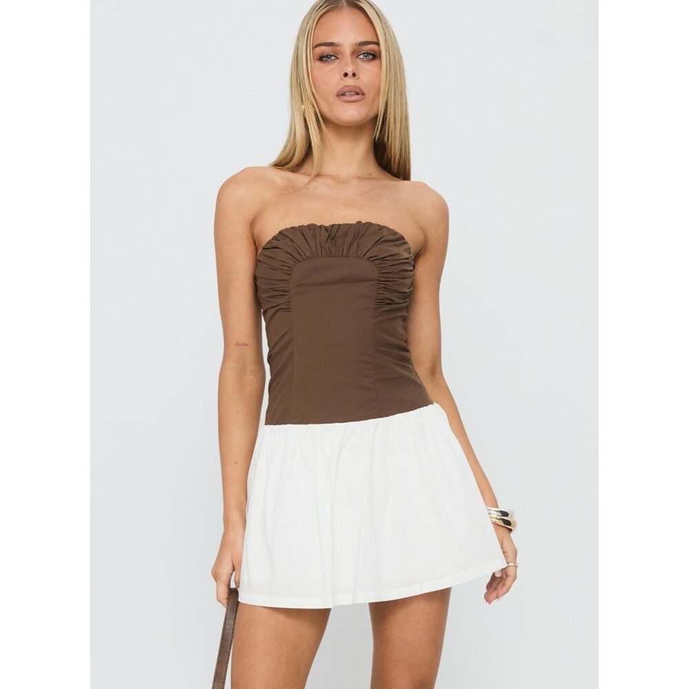 Princess Polly Sicialia Strapless Mini Dress Brown / White Size: 8 US / 12AU NWT